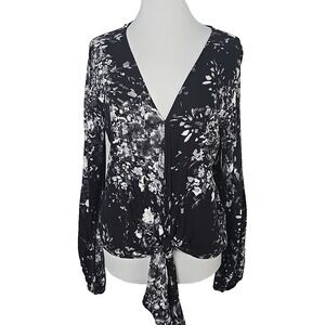 Lovesick Black White Abstract Print V-neck Type Front Blouse Top Medium M